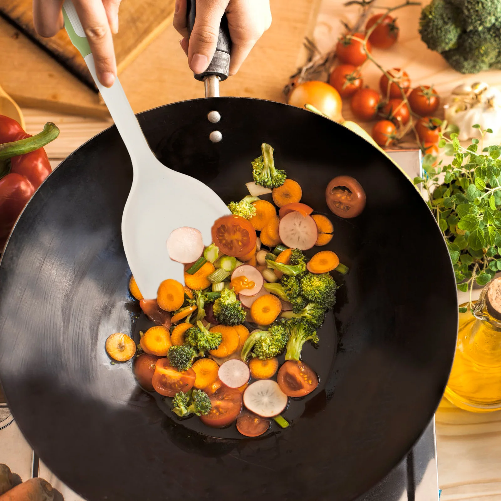 

Silicone Kitchen Utensil Set Spatula Wok Ladle Soup Spoon Cooking Tools for Serving Large Green Cookware Appliance