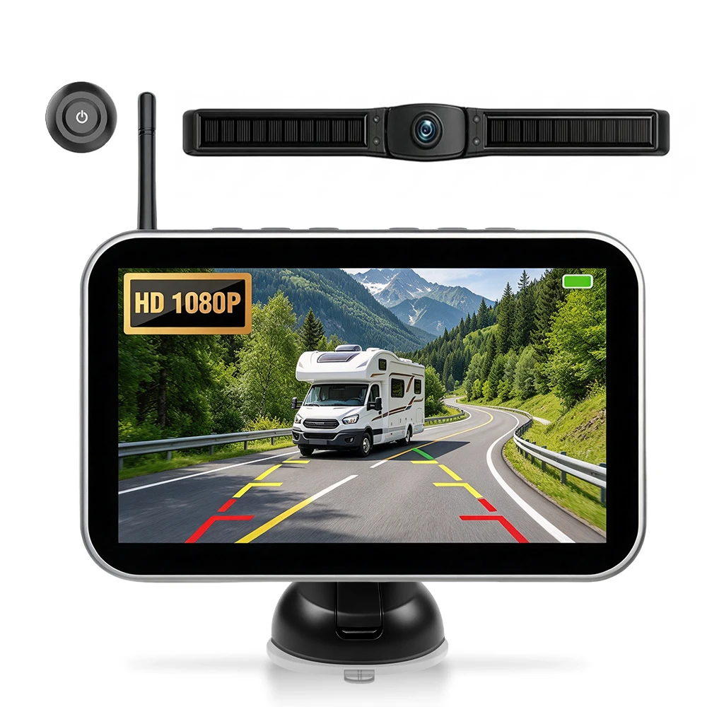 Magnetic Solar Wireless Backup Camera 7 Inch Monitor License Plate Mount in 3 Minutes 5000mAh Battery Waterproof for Car SUV RV