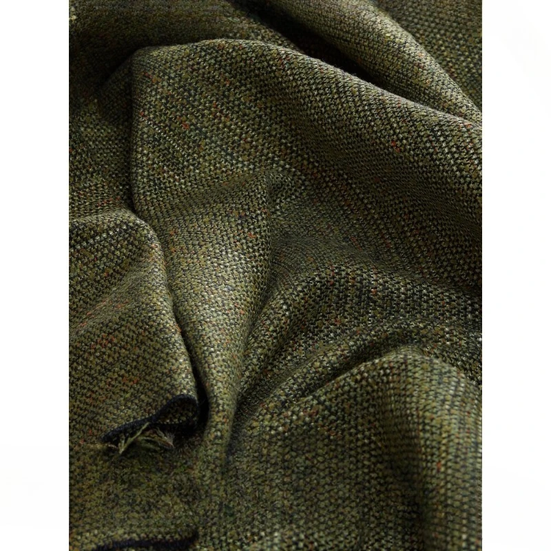 Wool + cotton green small fragrant tweed fabric, width 140CM about 400G