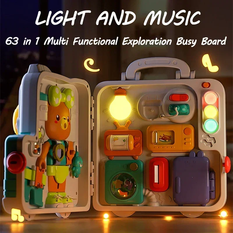 Baby Sensory Busy Board Montessori Toys Music Lights Switch Multifunction Travel Play Early Educational Activities Toy for Kids