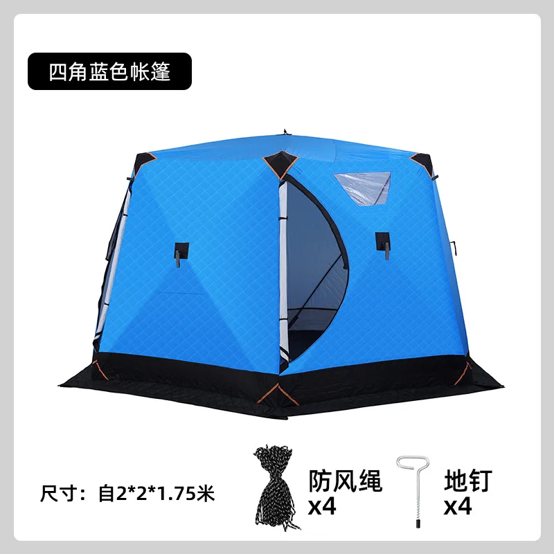 Heavy Duty Warm Cotton Camping Tent with 4 Corners, Windproof Hexagonal Ice Fishing Shelter for Winter Outdoor Use