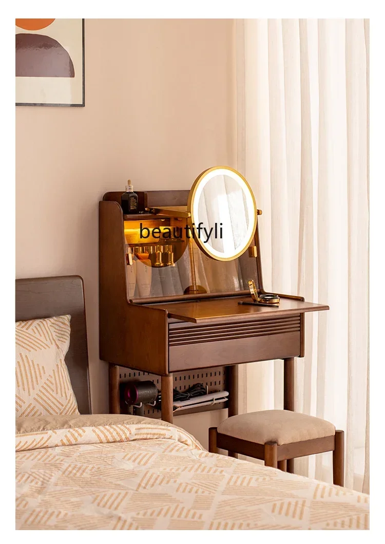 LX37Medieval dressing table bedroom retro dressing table solid wood walnut color dressing table Japanese styleSSS