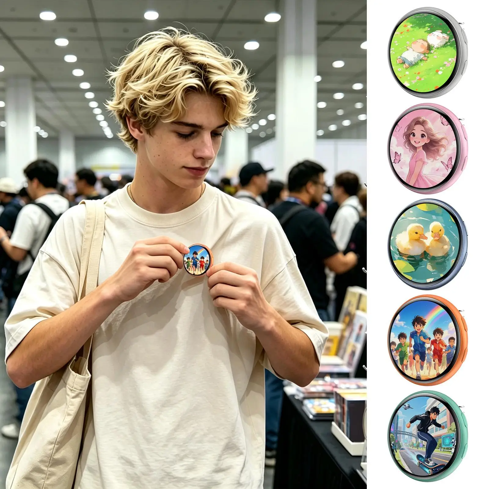 Digital Pin Badge Anime Electronic Smart Touchscreen Wearable Toys Wireless Pin Badge For Fans Backpacks Hoodies Hats Bags