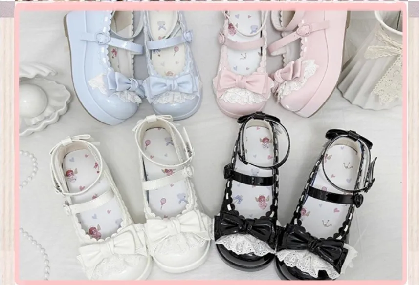 الأصلي لوليتا فتاة سميكة سوليد مقوس دانتيل رئيس مستدير الأميرة حذا فردي للسيدات الرسوم المتحركة أنيمي تأثيري عالية الكعب الصنادل الحفلات #2