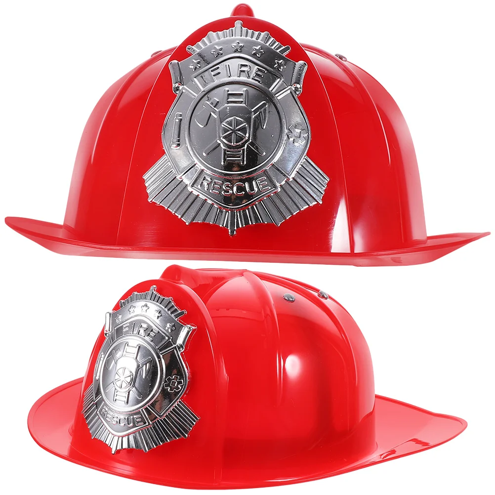 2 Pcs Fireman Costume Prop Boys Party Favors Cosplay Hat Toddler Decorate Plastic Firefighter Miss Hard Hats It for Kids