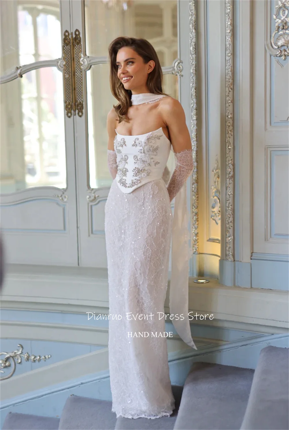 فساتين زفاف Dianruo Trumpet على شكل قلب فاخرة سبليت رداء De Mariée 2025 دانتيل مطرز بطول الأرض فساتين العروس مخصصة