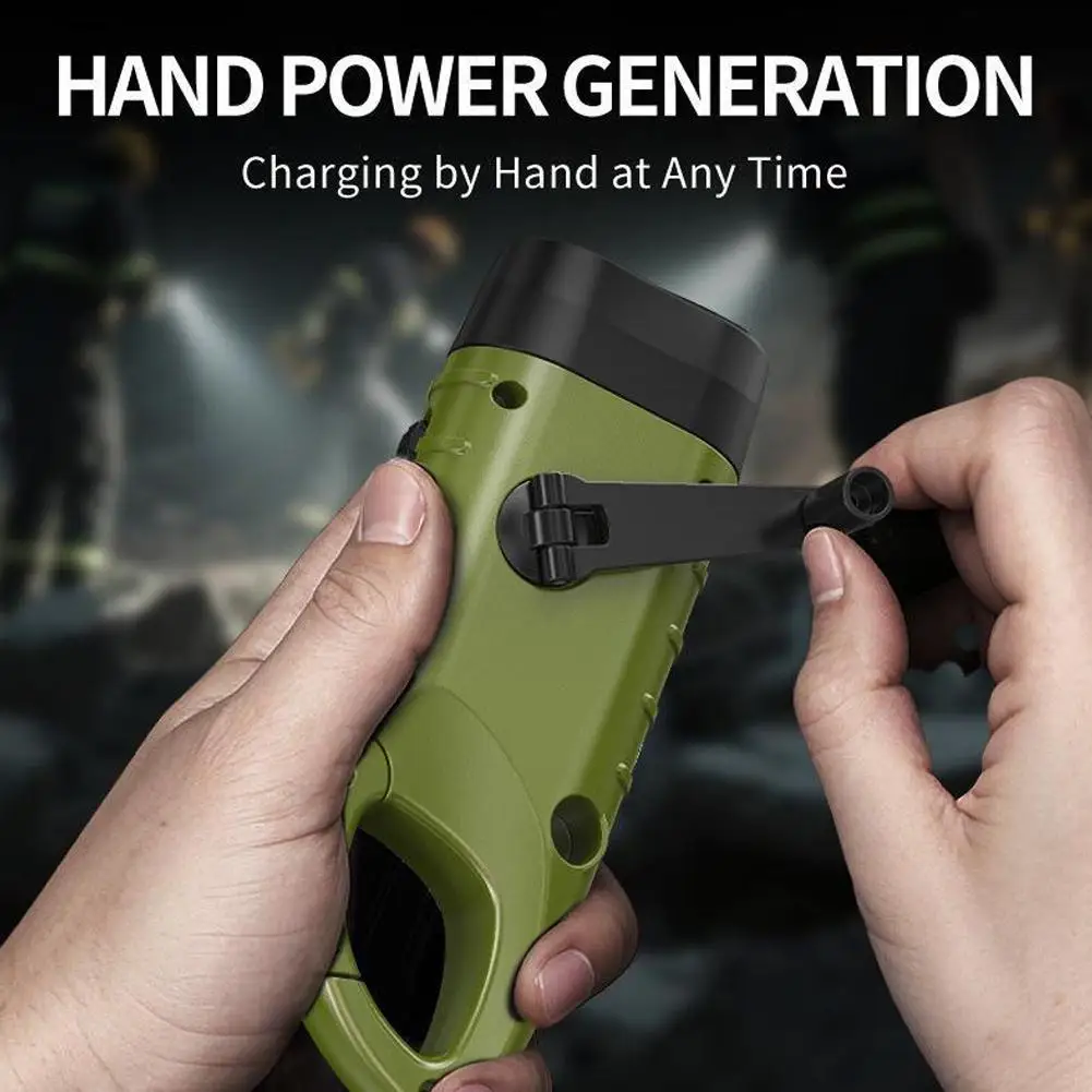 Hand Crank Solar Powered Flashlight Emergency LED Torch Portable Carabiner Dynamo Light For Outdoor Camping Survival
