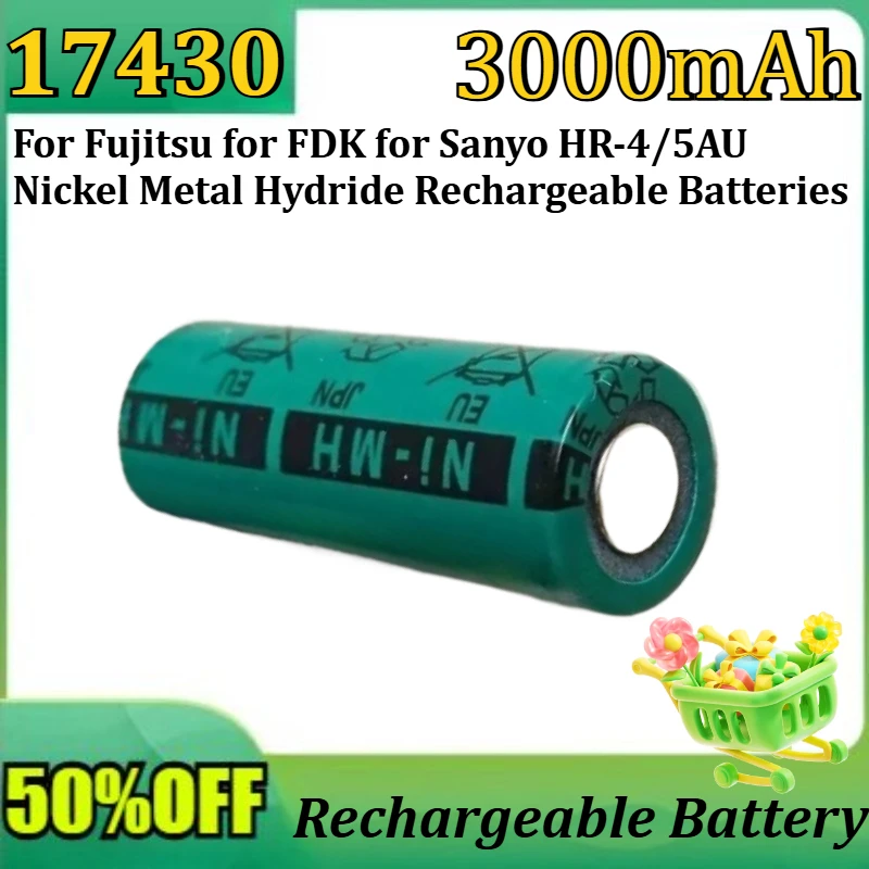 

New 17430 3000mAh Rechargeable Battery for Fujitsu for FDK for Sanyo HR-4/5AU Nickel Metal Hydride Rechargeable Batteries