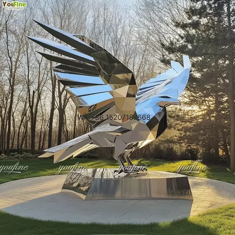 Wmwmnu Large Stainless Steel Eagle Sculpture Wings Spread Polished Metal Bird Statue Outdoor Garden Plaza Decor for Hotel