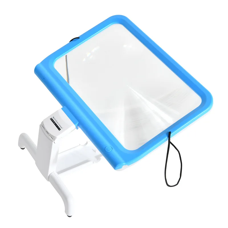 48 Led Large Mirror Three Color Lights, Multi-Purpose Square Reading Magnifying Glass, Desktop Handheld Hanging Neck Folding