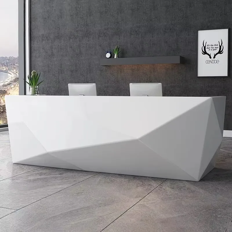 Factory Sale Modern Lacquered Office Reception Desk Business Welcome Reception Counter High Gloss Painting Consultation Desk
