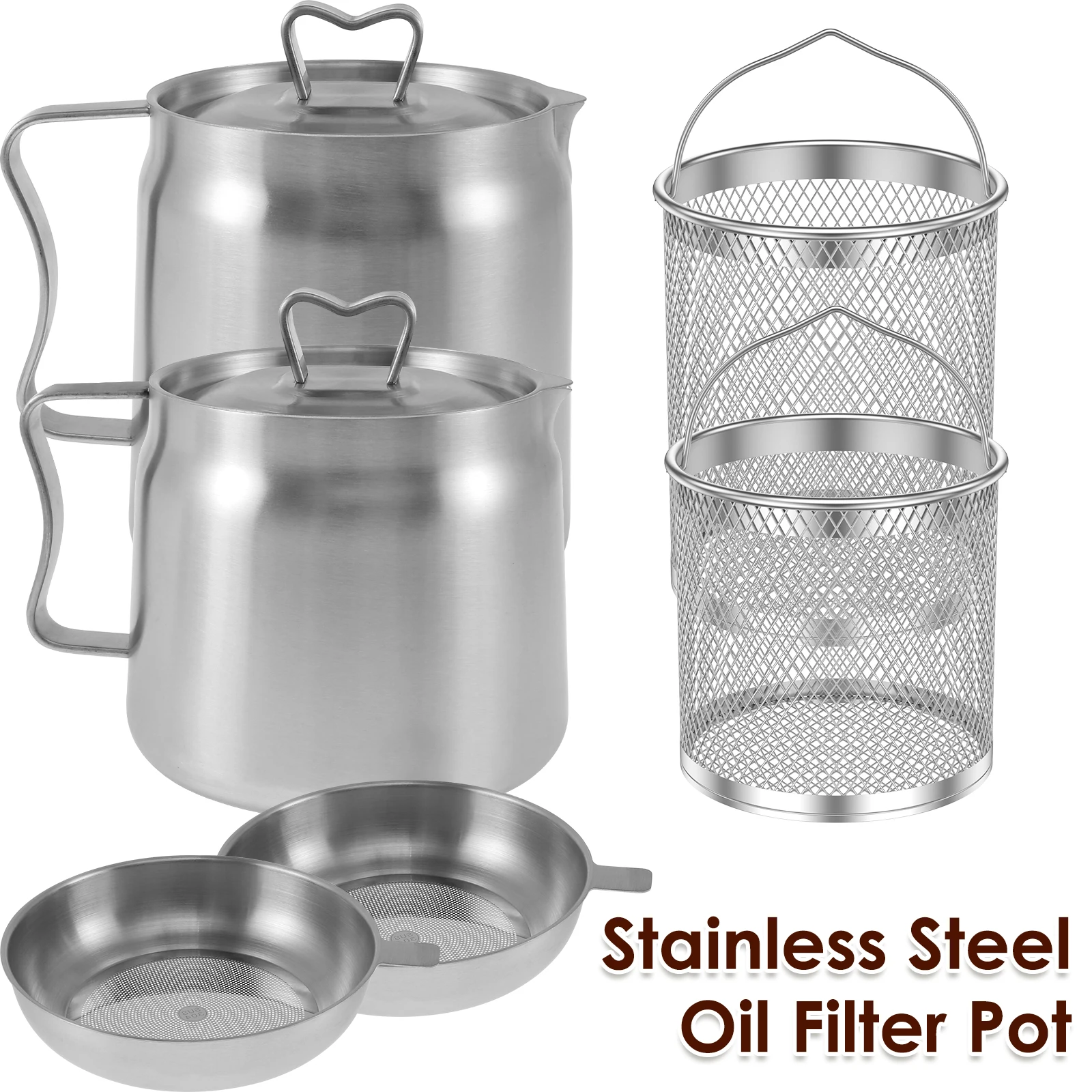 Filter Oil Pot Stainless Steel Household Oil Filter Pot Lard Strainer Tank Container Jug 1.5L-2.0L Storage Can Kitchen Tools