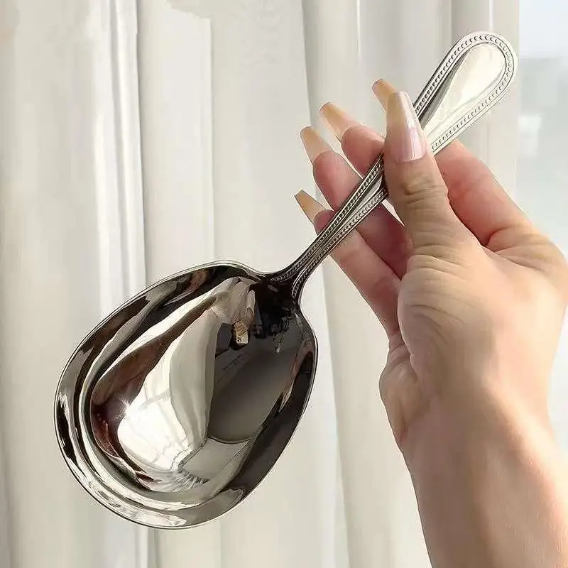 Stainless Steel Large Square Kitchen Spoon Flat-bottomed Rice Soup Ladle For Dessert Ice Cream Serving Spatula Tableware