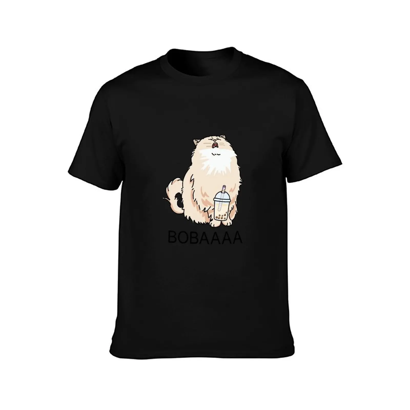 Screaming Cat Wants Boba! T-Shirt, Summer Casual Cotton Tee, Oversized Streetwear Tops, Vintage Graphic Print, Unisex Men Women