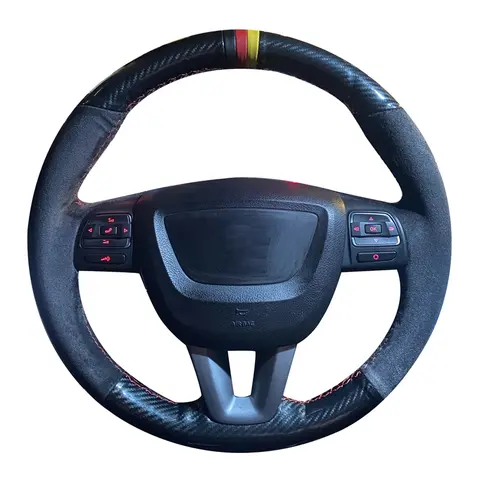 Koltuk Leon Leon Leon Cupra için siyah karbon Fiber süet 2008-2012 Toledo 2012-2014 Alhambra 2010 araba direksiyon örgü kapak