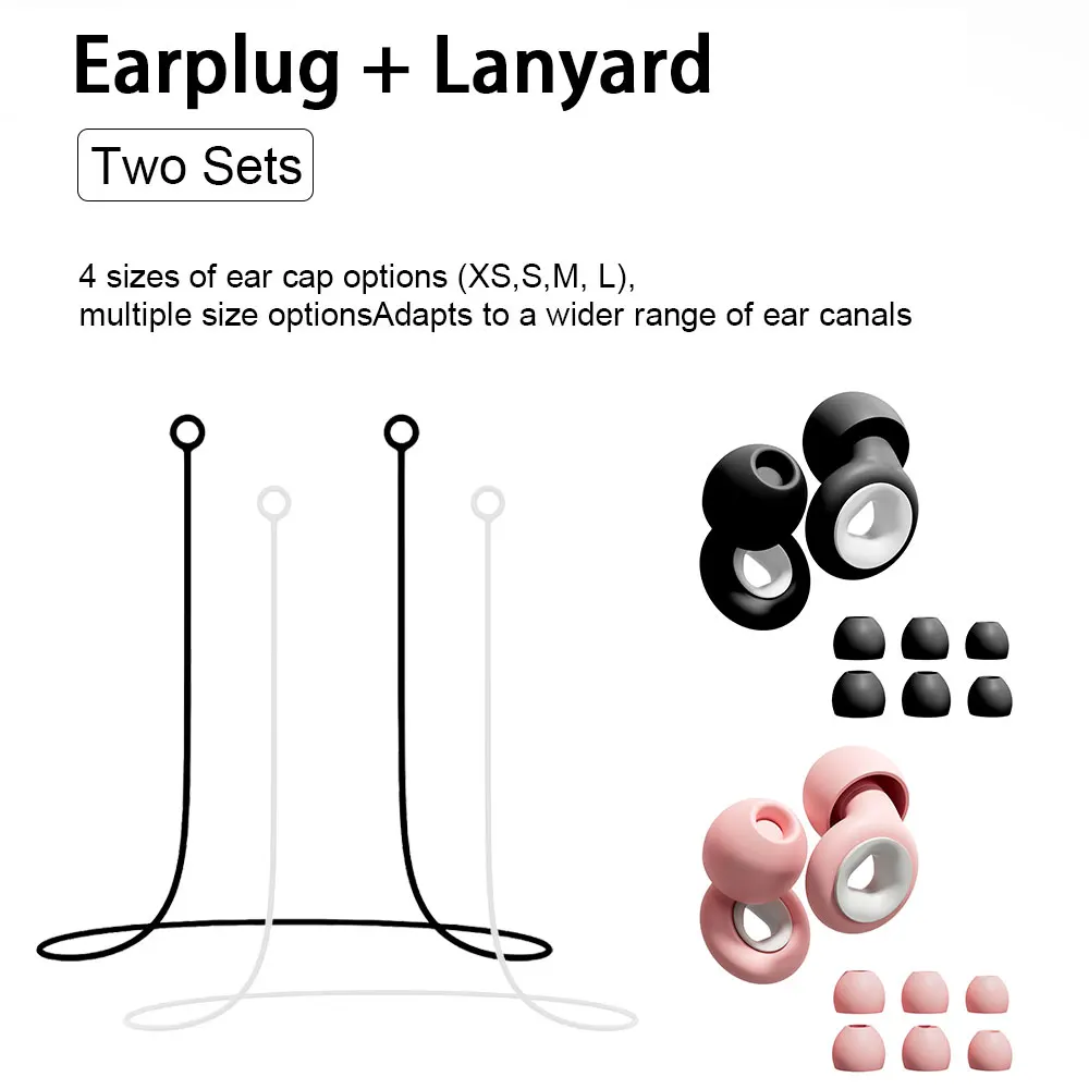 2 Pairs Comfort Silicone Ear Plugs with Silicone Lanyard, Reusable Waterproof Noise Isolation Earplugss for Swimming, Sleeping,