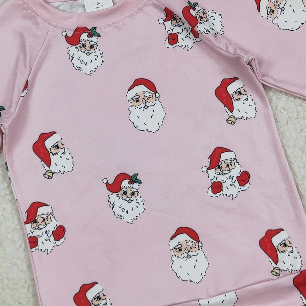 تي شيرت للفتيات الصغيرات باللون الوردي سانتا ندفة الثلج بأكمام طويلة ملابس عيد الميلاد للأطفال في العطلات باللون الوردي