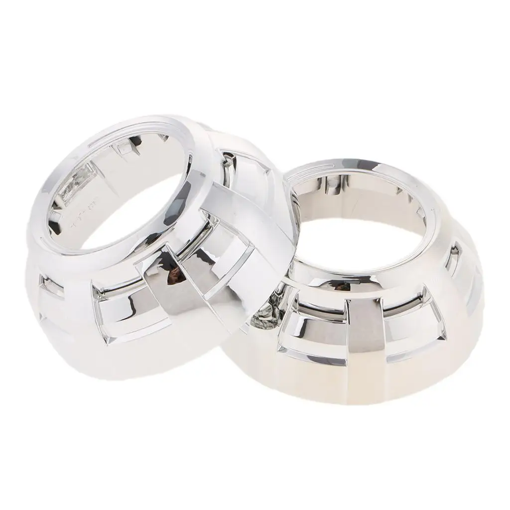 Pair 3 inch LED Projector Chrome Shroud Cover Mask HID Lens for