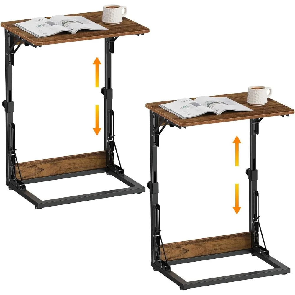 

Folding TV Tray Table Set of 2, 19.68''Lx14.96''W Adjustable C-Shaped End Table for Couch, Foldable TV Tray with 6 Heig