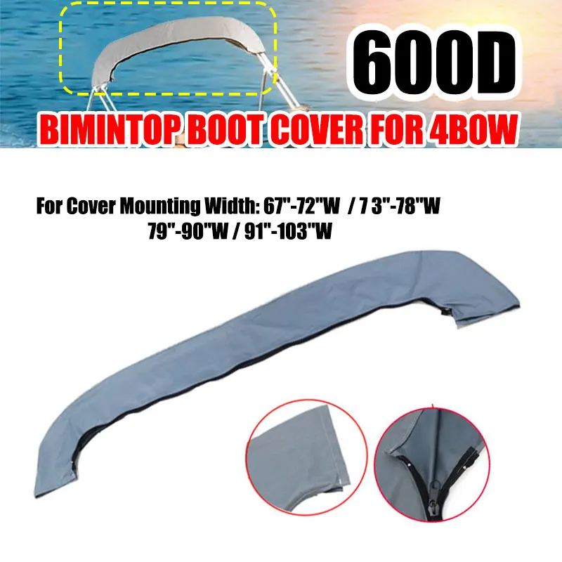 600D Boat Cover 4 Bow Bimini Top Boot Cover No Frame Yacht Boat Cover With Zipper Anti UV For V-Hull Jon Center Console Boat