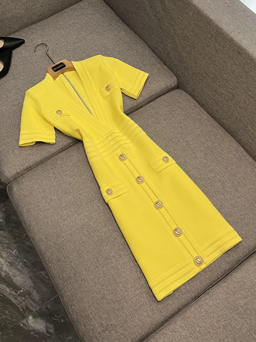 

Knitted ort Sve V-Ne Dr Bodycon Skirt Cross-Border Military een Bla High Waist Commute Sle B245