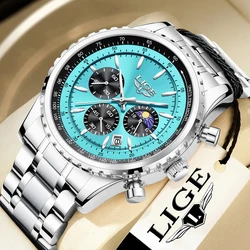 LIGE-Montre à quartz étanche pour homme, montre-bracelet de sport, chronographe, date, marque supérieure, luxe, nouveau, 2024