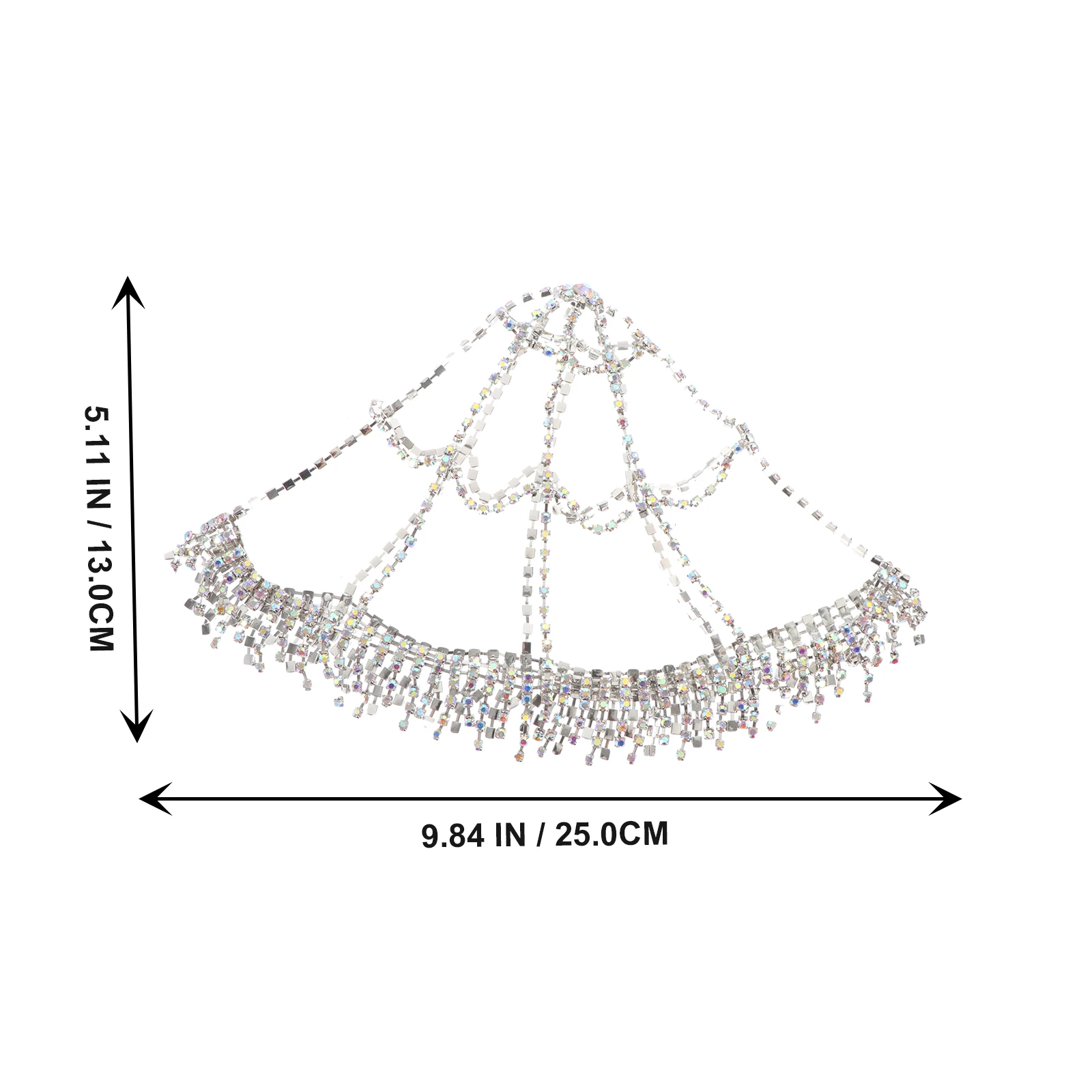 

Bridal Tassel Hair Accessories Rhinestone Tiara Headpiece Jewellery Mesh Silver Bride