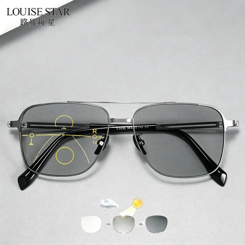 Retro large frame double beam men's flat mirror photochromic progressive reading mirror can be customized for astigmatism