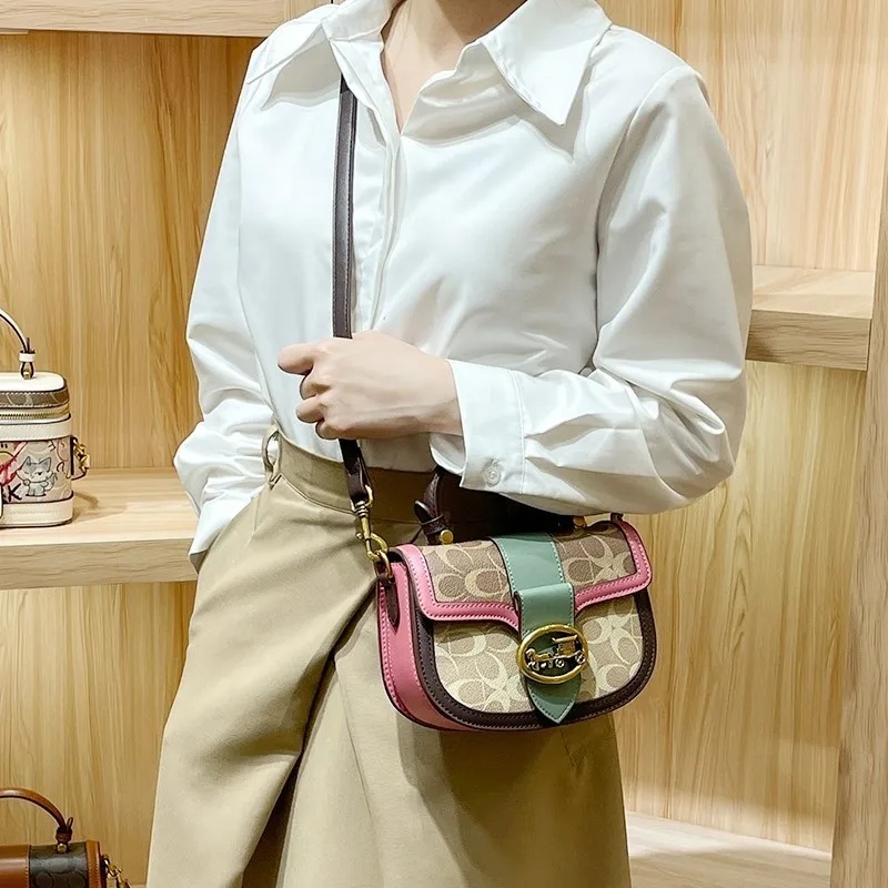 2024 New Spring/Summer High end Minimalist Fashion Contrast Color Half Round One Shoulder Crossbody Handbag for Women