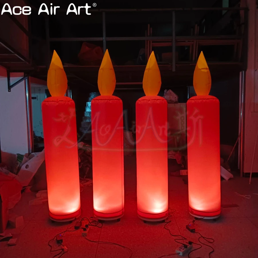 Factory Direct 2-delige opblaasbare kaarsen, zelfstaande rode opblaasbare led-kaarsen voor vakantie/podium/feestdecoraties