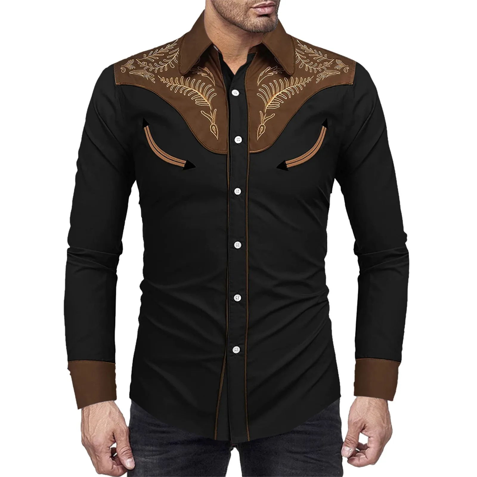 Mn-Chemise de cowboy western pour homme, design de marque, coupe couvertes, décontractée, manches longues, pour fête de mariage