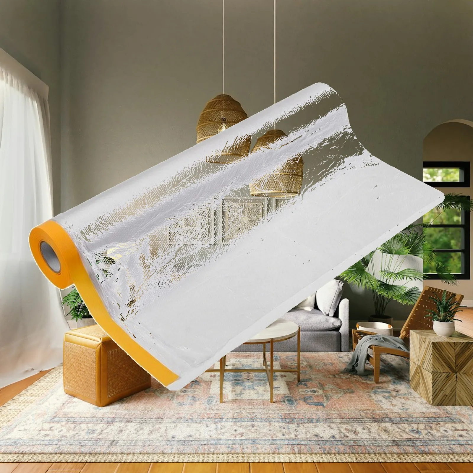 Transparent Dust Cover Wrap for Furniture Sofa Bed Table Cabinet with Anti Slip Strip Film