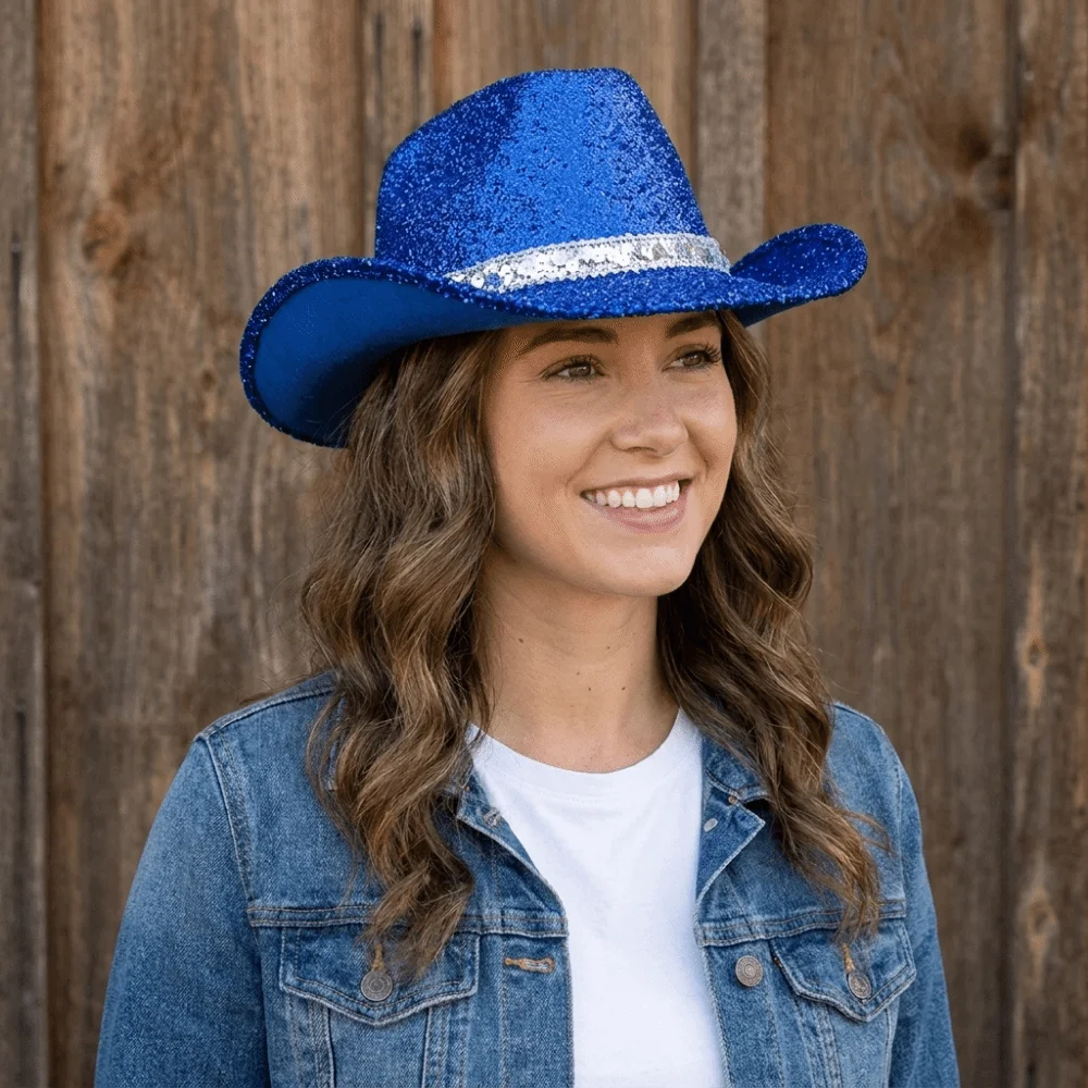 Fashion Sequin Bowler Hat Glitter Shimmering Western Cowboy Hat Jazz Hat Adjustable Cowgirl Hat Women