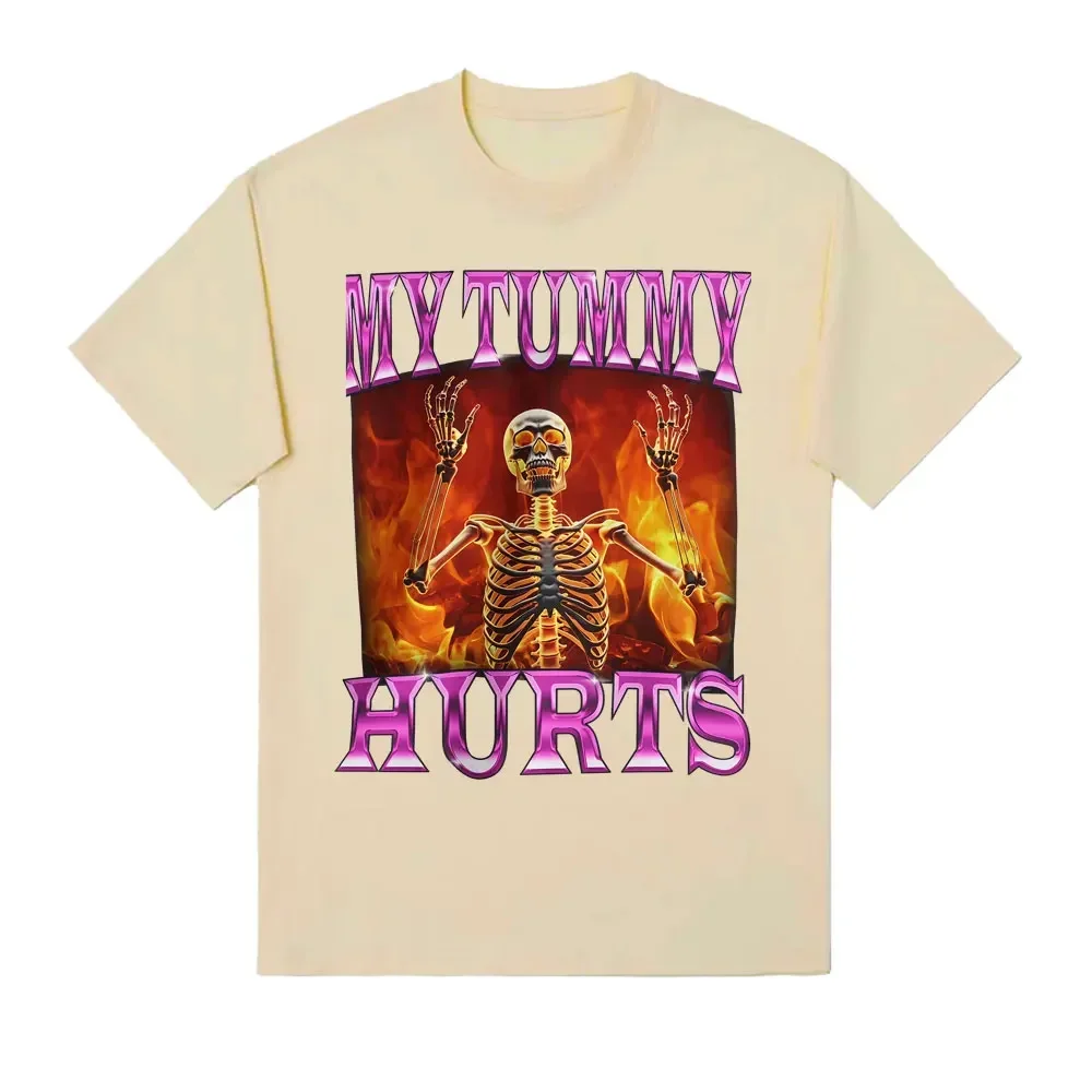 T-shirt divertente scheletro con mal di stomaco per le donne T-shirt comoda estiva gotica alla moda Abbigliamento donna Moda Y2K