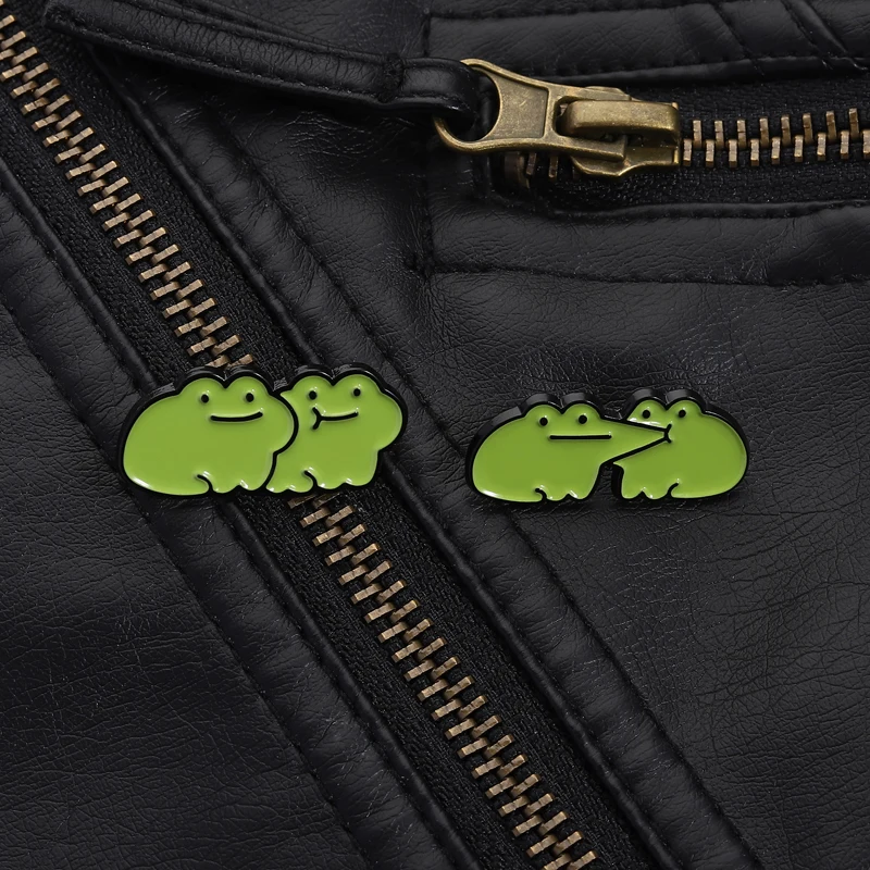 Cute Frog Pin Soft Green Style Two Frogs Smiling Funny Mouth Design For Kawaii Lovers Backpack Jacket Whimsical Gift