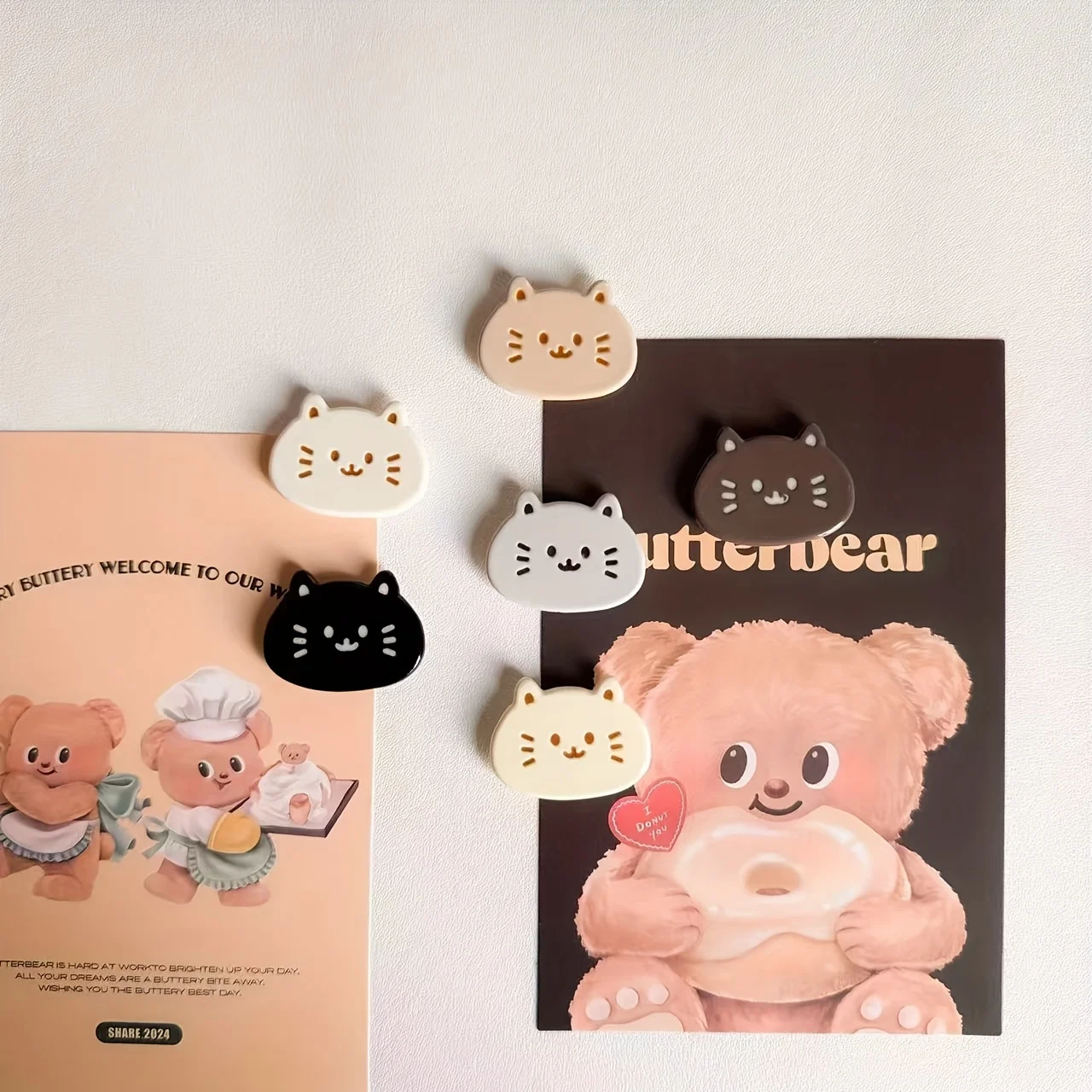 6pcs Creative Magnetic Photo And Message Stickers for Fridge Decoration Featuring Cartoon Cats.