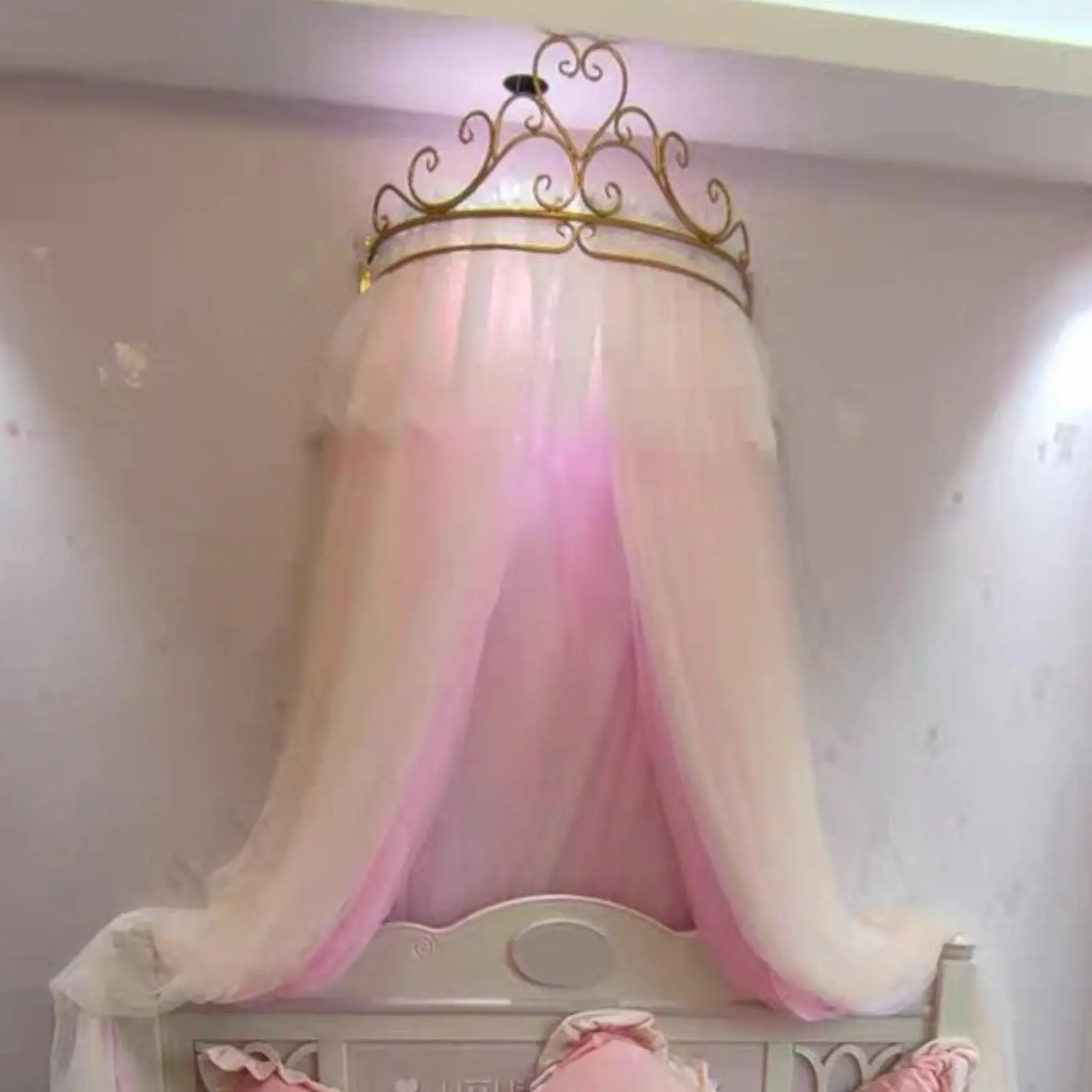 Crown Bed Canopy Frame Romantic Heavy Duty Cute Wall Mount Sturdy Curtain Holder Princess Bed Canopy Stand Decorative for Girls