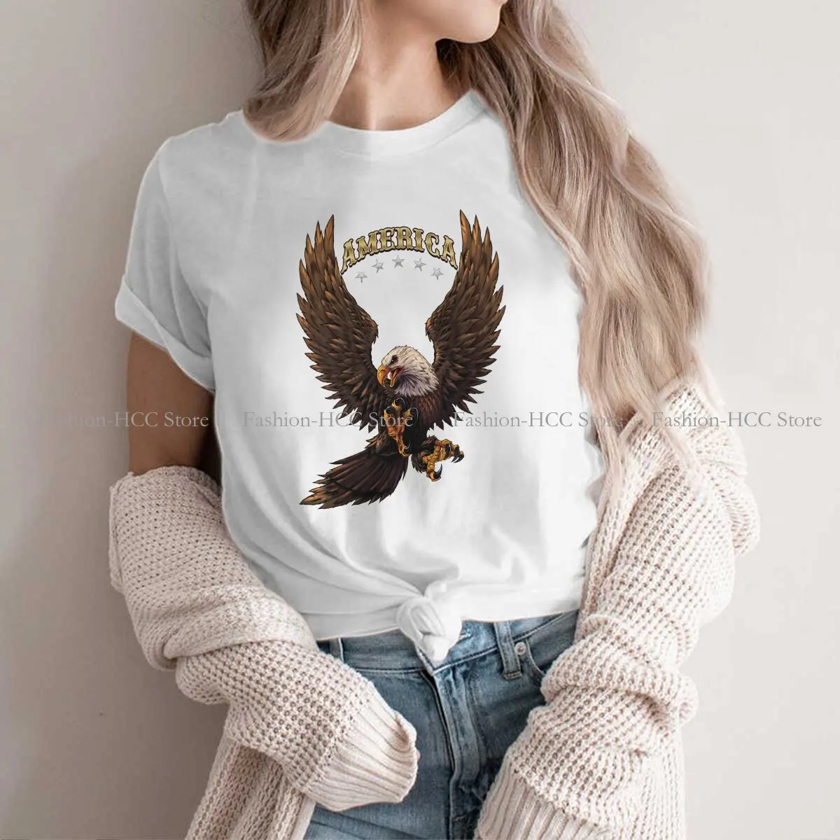 Flying With Talons Forward And The Word Hipster Polyester TShirts Eagle Female Graphic Tops T Shirt O Neck