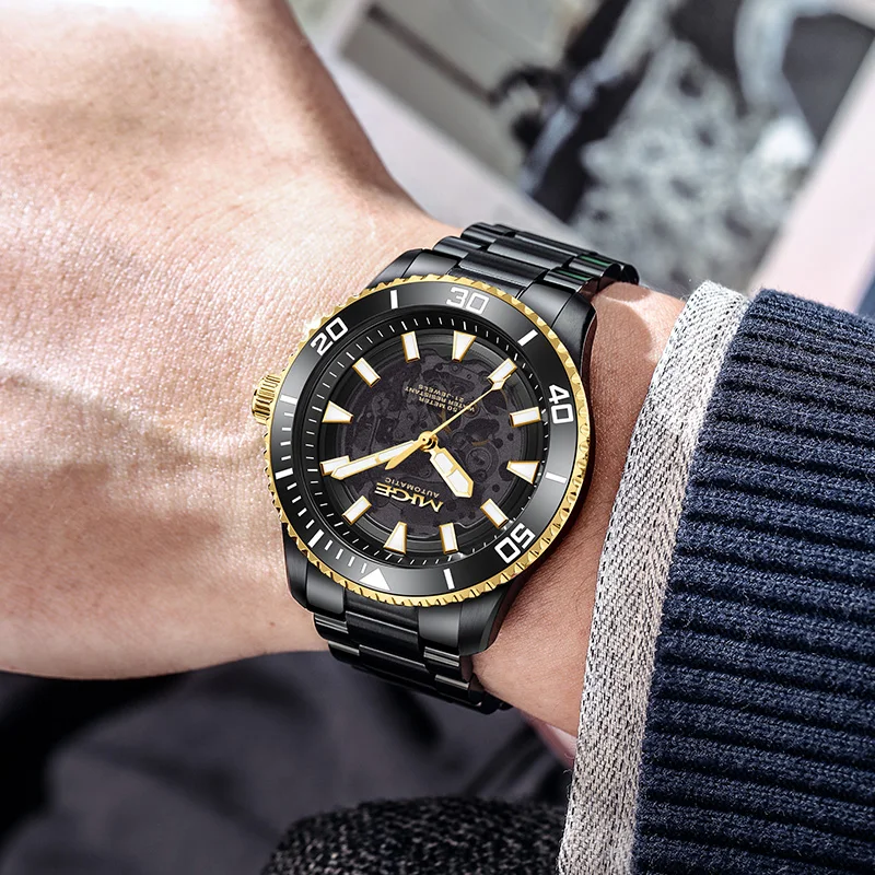 MIGE Original Miyota Skeleton Automatical Mechanical Watch for Men Waterproof Luminous Sapphire Stainless Steel men's Wristwatch