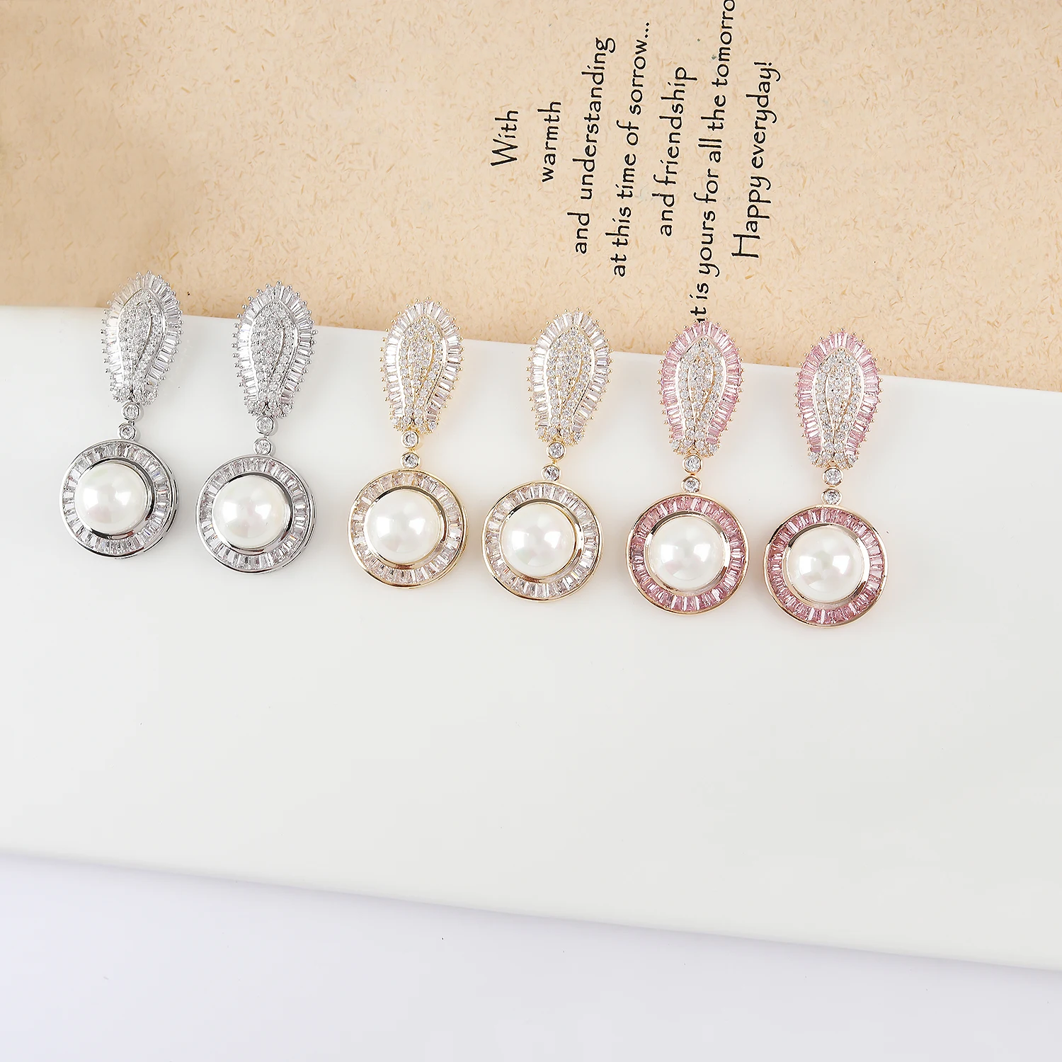 Fashion Cubic Zircon Drop Earrings for Wedding, Pearl Earring for Bride, Women Girl Gift Spring Jewelry Accessories CE11832