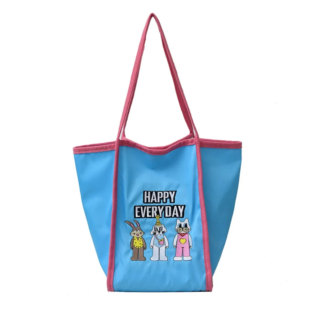 

Tote Bag Reusable Bunny Shoulder Bag Casual Lightweight Cartoon Shopping Bag Portable Cute Embroidery Basket Bag Travel