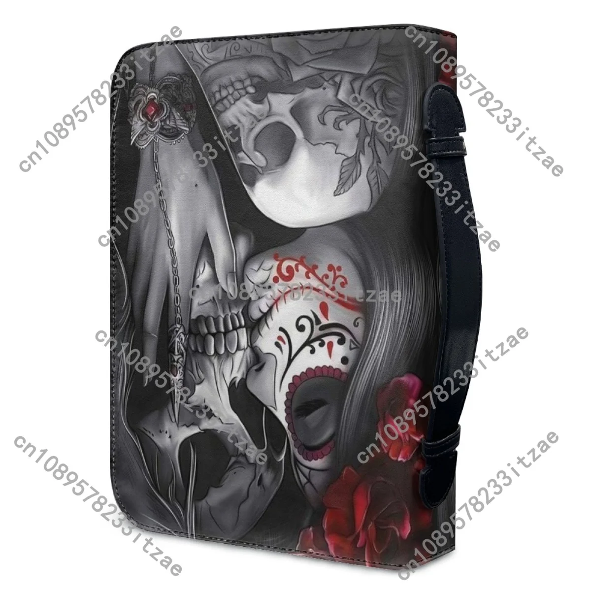 حقائب يد نسائية من البولي يوريثان حقيبة الكتاب المقدس القوطية الجمجمة روز طباعة غطاء الكتاب المقدس حافظة مخصصة كتاب دراسة الكتاب المقدس صناديق التخزين هدية الهالوين