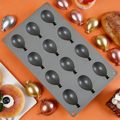 12 Cavity Balloon-shaped Silicone Mold Food-grade Silicone Fondant Candy Chocolate Mould Jelly Mousse Cake Pastry Baking Tools
