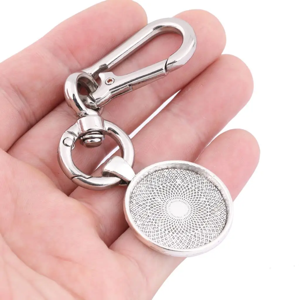 2pcs Fit 25mm Cabochon Keychain Base Setting Trays Diy Spring Clasp Key Chain Swivel Keyring Making Accessories