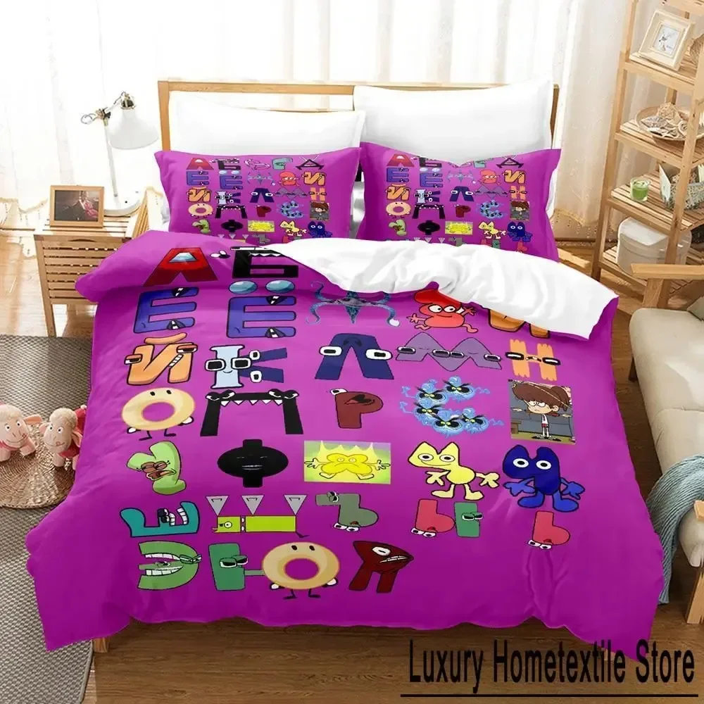 

Hot Sale 26 Alphabet Lore Bedding Set Cartoon Anime three-piece set Adult Kid Bedroom Duvet cover Sets Enlightenment 3D Kawaii