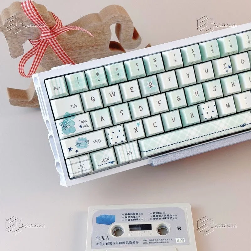Custom Tiffany Blue Aesthetic Keycap Set Cherry Profile PBT Hot Sublimation Side Lit Translucent Unique Durable Gift!