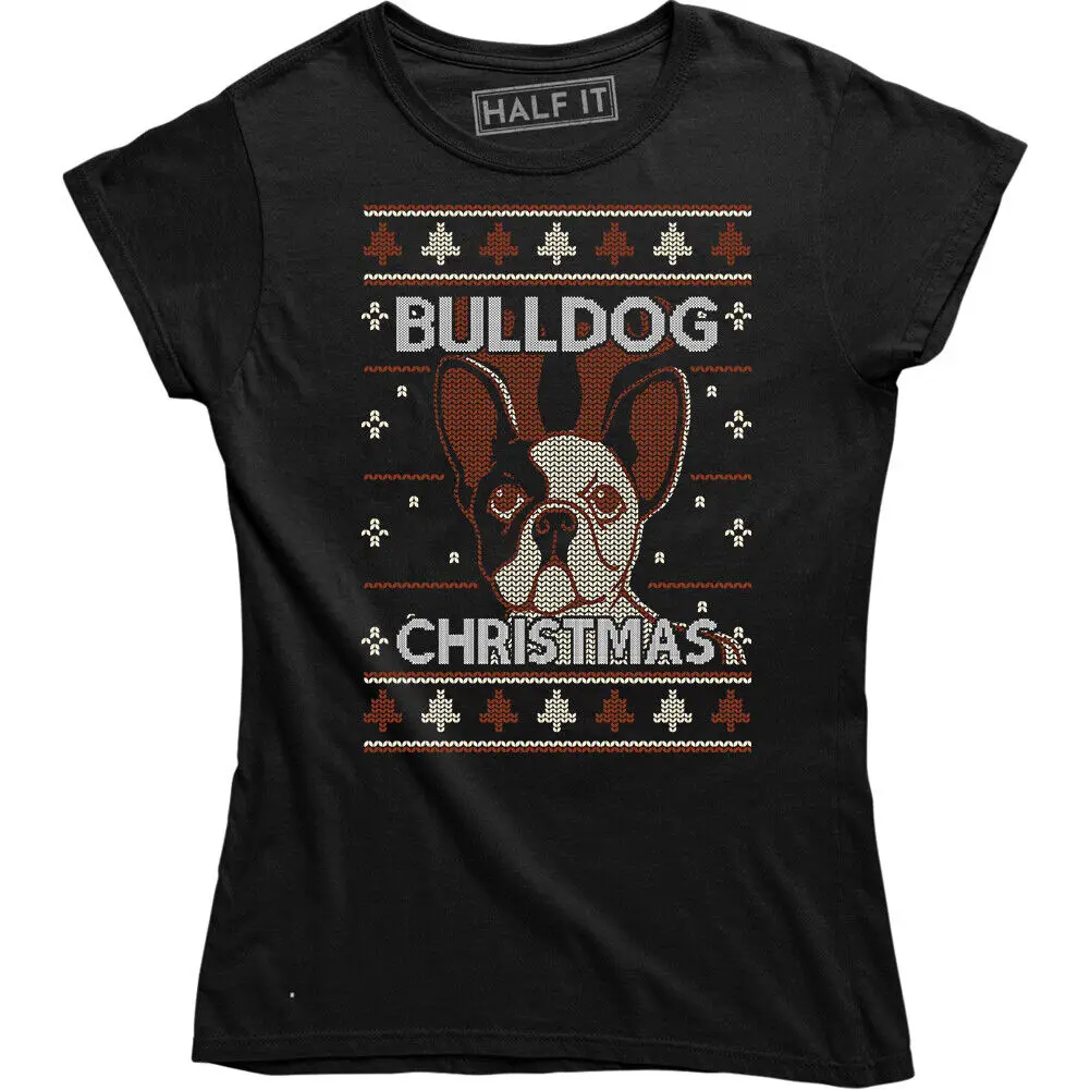 

Bull Dog Christmas Shirt Funny Animal Pet Dogs Lover Gift Women's Tee T-shirt