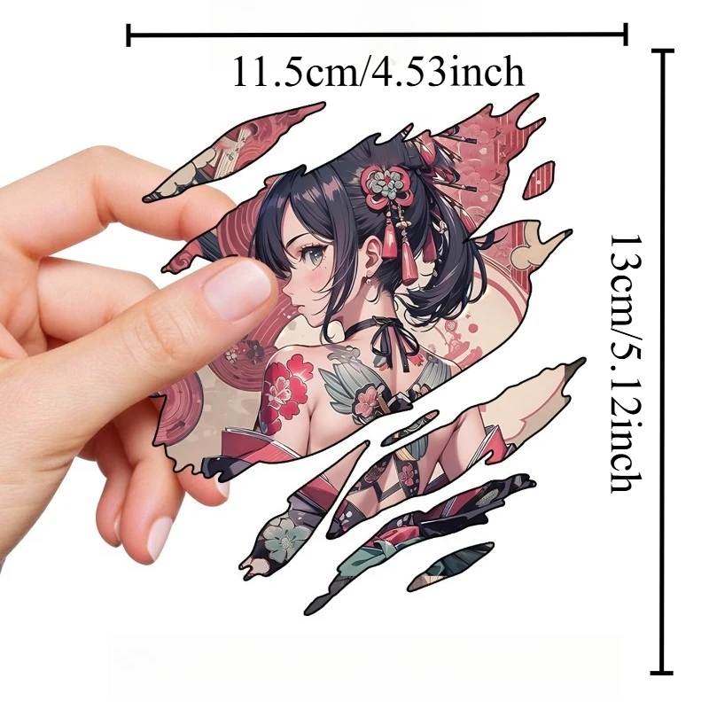 Tear Claw Scratch Japanese Geisha Anime Girl Car Sticker Waterproof Vinyl Decal for Auto Window Motorcycle Scratch Cover view 3