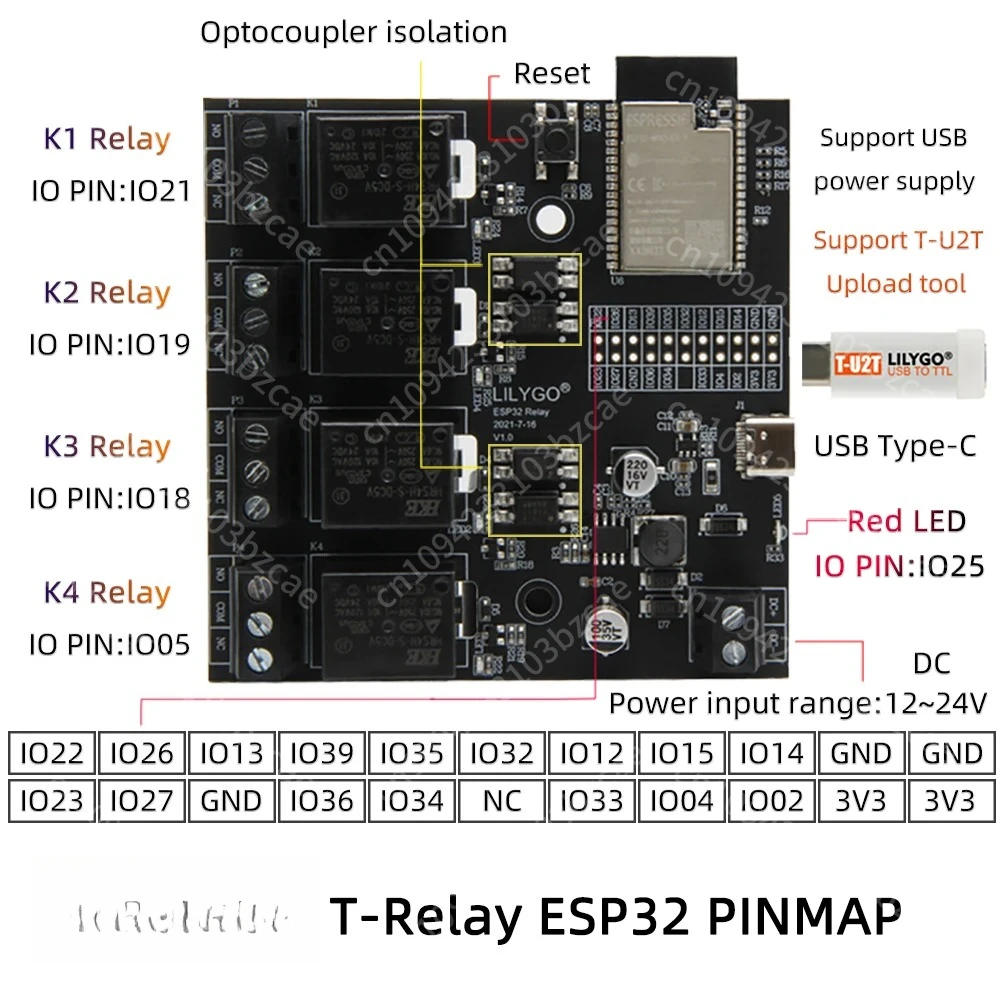 Placa de desarrollo LILYGO T-Relay ESP32, WiFi de 4 vías para módulo de relé Bluetooth con Control de interruptor remoto Flash de 4MB