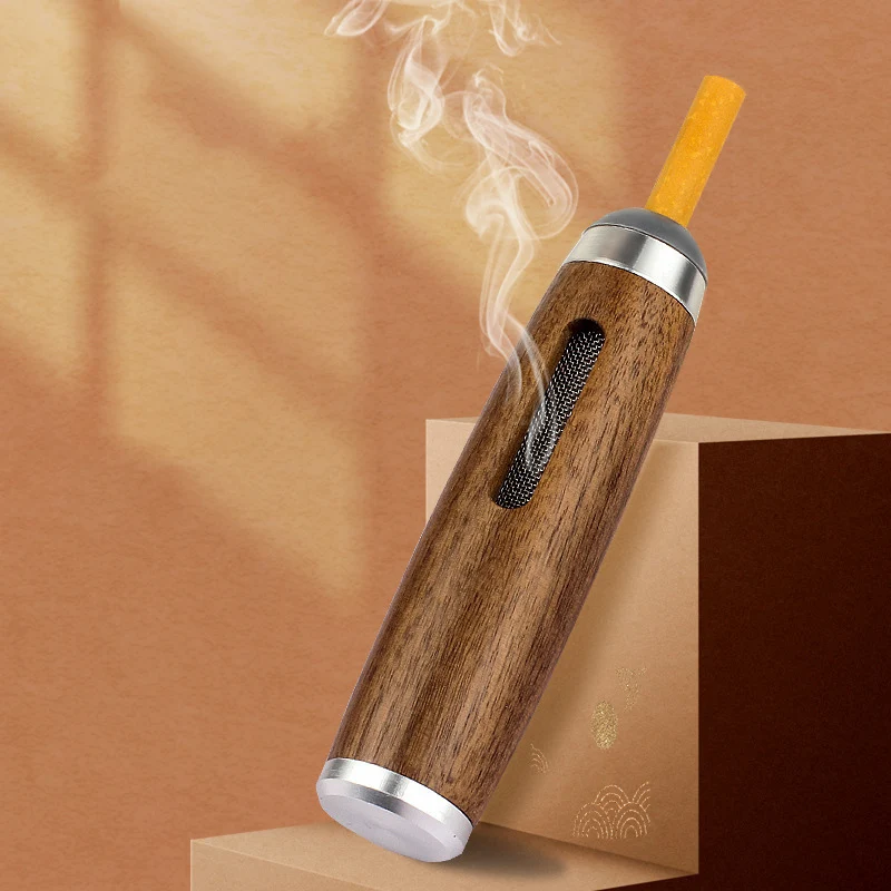 1pc Smokeless Ashtray Lazy Cigarette Holder Does Not Drop Ash Artifact Ashtray Walnut Car Ashtray with Rechargeable Lighter